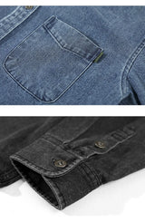 Retro American Washed Denim Jacket Loose Casual Long Sleeve Shirt for Men Autumn Fashion Urban Style Cotton Machine Washable