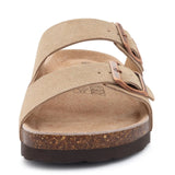 Evshine Leather Cork Footed Clogs Sandals For Women Fashion Flat Mules Slippers with Arch Support Men Double Buckle Cork Slides