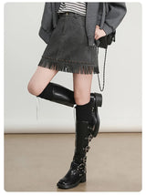 LOUIS YAO Tassels Rivet A-line Half Skirt 2025 Autumn Short Skirts Fashionable and Gentle Casual  Women's Half Skirt