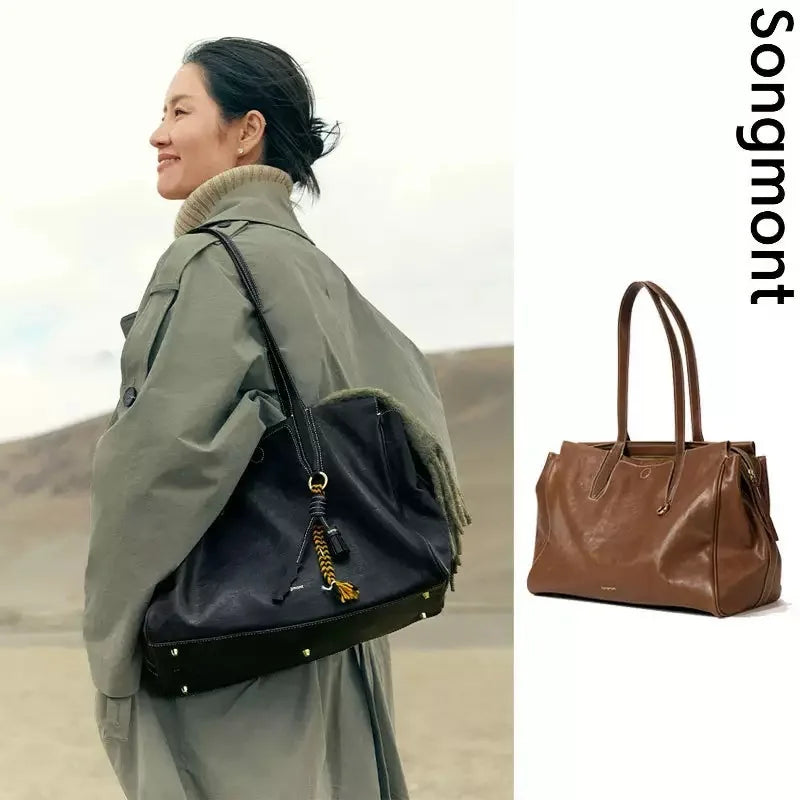 Songmont Travel Bag Vegetable Tanned Cowhide Tote Shoulder Handbag