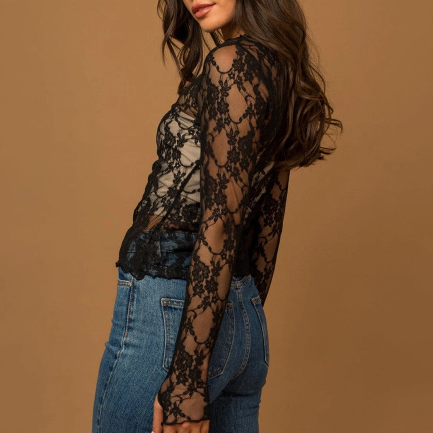 Y2K Floral Lace Mesh Top