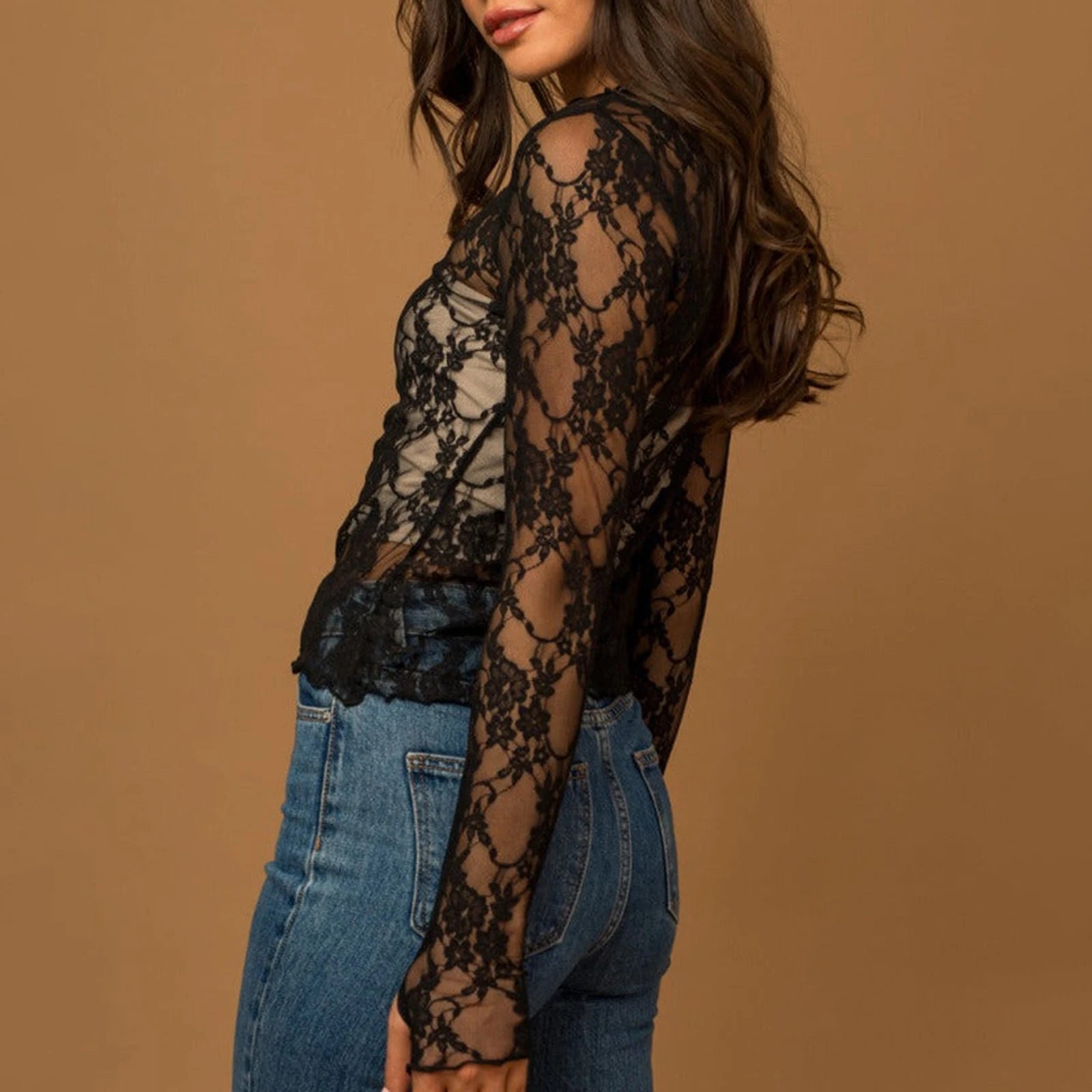 Y2K Floral Lace Mesh Top