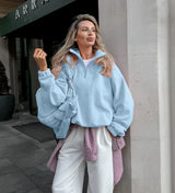 Women Autumn Winter Fleece Hoodies Elegant Stand Collar Zipper Loose Sweatshirt Elegant Solid Pullover Casual Top Streetwear