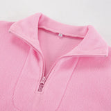 Women Autumn Winter Fleece Hoodies Elegant Stand Collar Zipper Loose Sweatshirt Elegant Solid Pullover Casual Top Streetwear