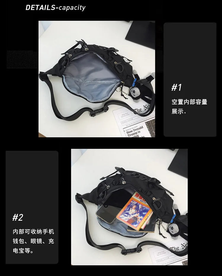 2024 Techwear Style Punk Hip Hop Single Shoulder Crossbody Bag Men Women Street Vintage Chest Bag Casual Sport Fanny Pack