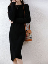 100% Merino Wool Long-Sleeve Midi Sweater Dress