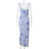 Women's Floral Print Backless Maxi Dress