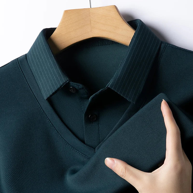 Men's Contrast Polo Shirt – Relaxed Long Sleeve Layered Look