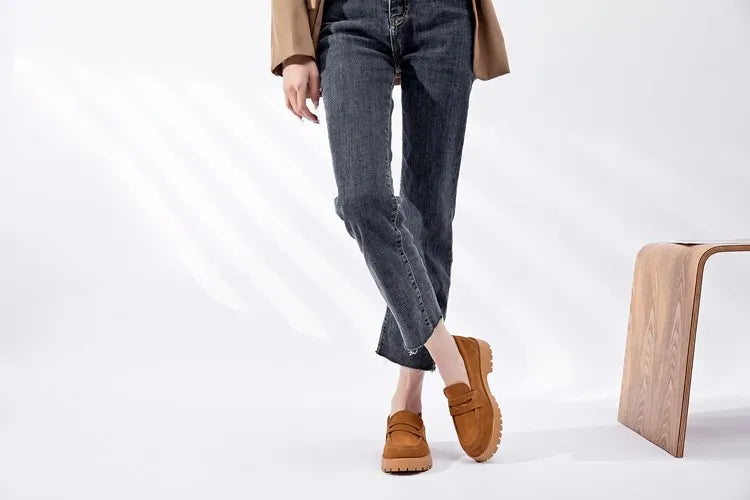 AIYUQI Women's Suede Square-Heel Loafers | British Style