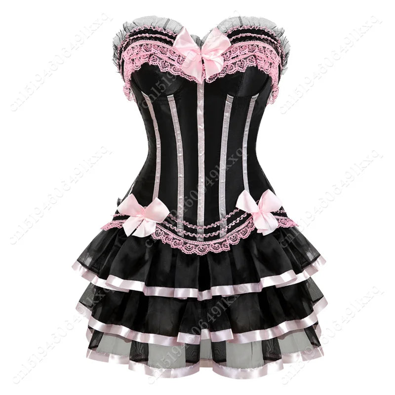 Women's Corset Dress with Straps & Lace | Plus Size Bustier Set