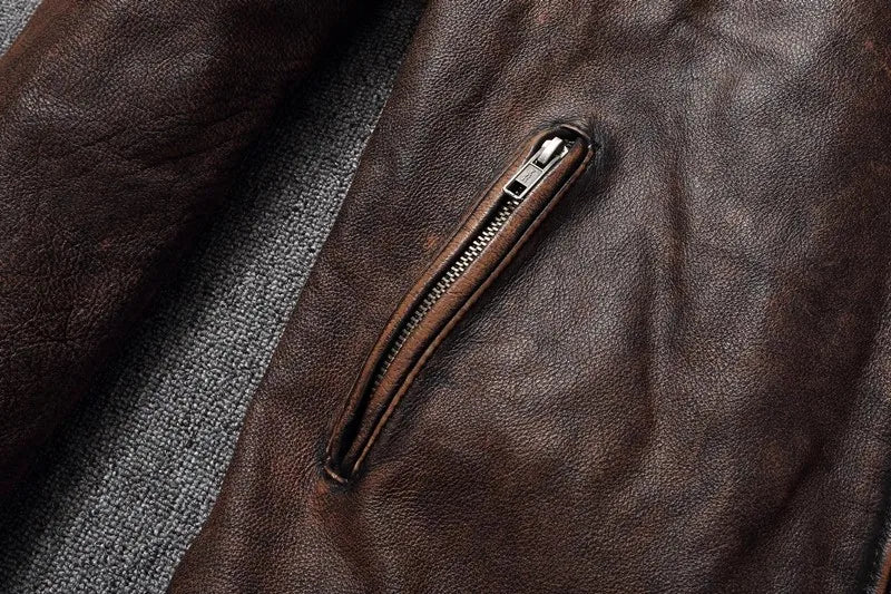 New 100% Cowhide Leather Jacket men Top Layer Clothes Men's Stand Collar Motorcycle Clothes  Autumn Winter Plus Size motorcycle