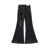 Black Waxed Leather Stretch Flare Jeans