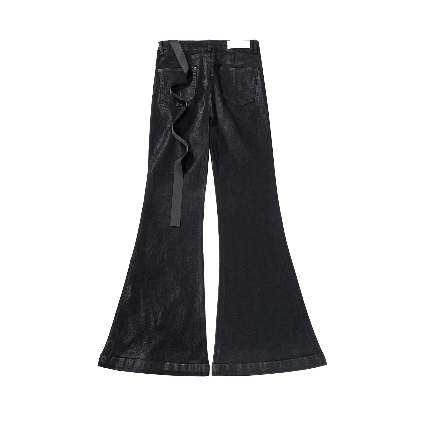 Black Waxed Leather Stretch Flare Jeans