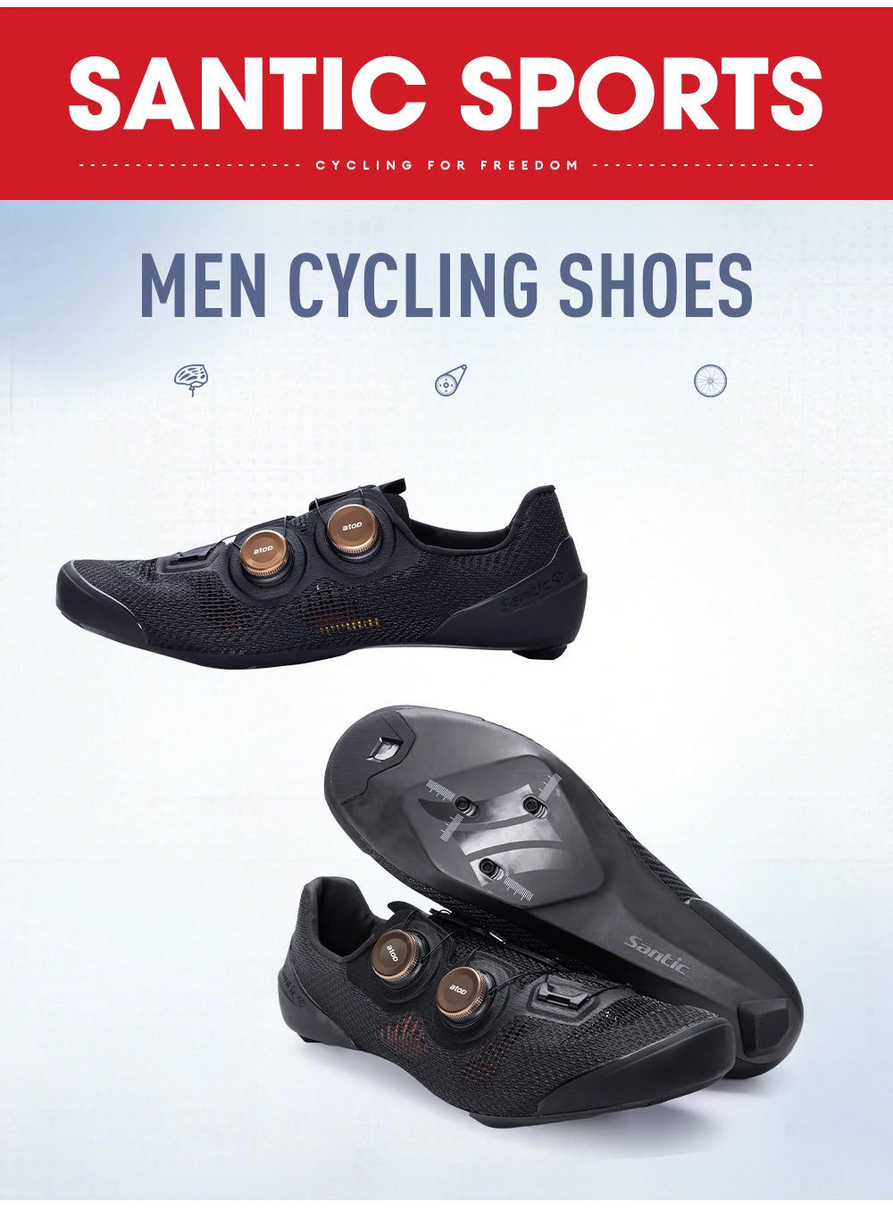 Santic Road Cycling Shoes Carbon Fiber Road Lock Shoes 14 Hardness Competition Ultra Light Cycling Shoes Suitable