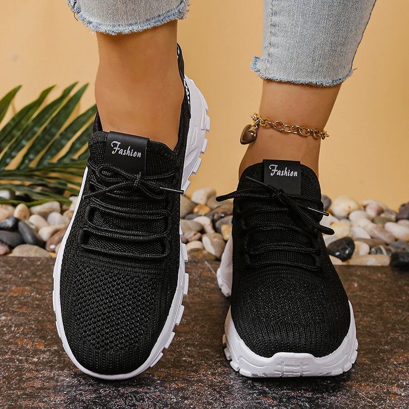 Women's Knitted Mesh Slip-On Sneakers — Breathable Platform Running Shoes