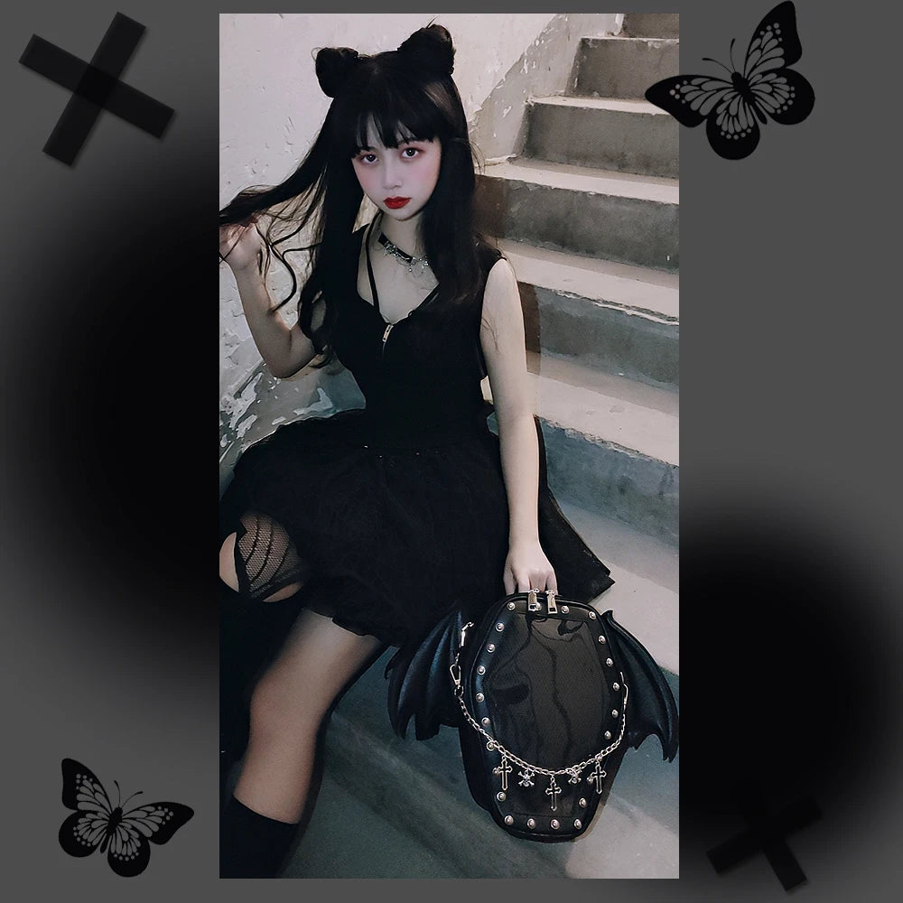 Gothic Punk Coffin Shape Ita Bag Women Clear Backpacks Dark Lolita Handbag and Shoulder Bag Girls Cosplay Designer 2 Insert
