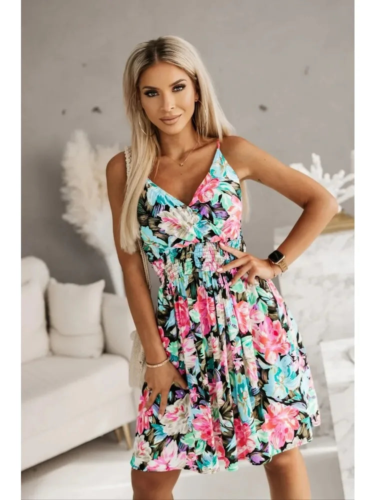 Women's Floral Print Wrap Pleated Sundress