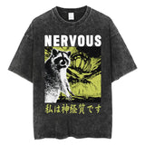 The Horrors Are Never Ending Yet I Remain Silly T-shirt Funny Japanese Style Frog Retro Washed T Shirt Men's Oversized Tees Tops