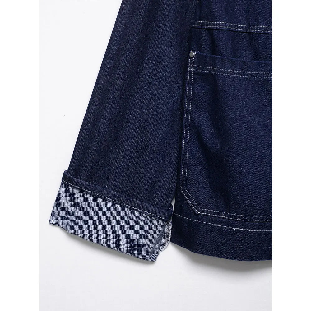 Chic Blue Denim Jacket – USA-Made Casual Lapel Outerwear with Pockets