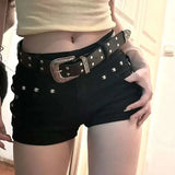Women’s Y2K Low-Waist Black Denim Hot Shorts – Slim Fit Gothic Punk Jean Shorts