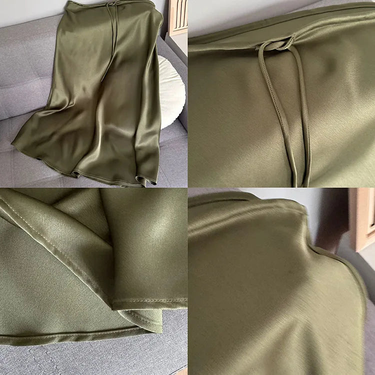 Women's Satin Maxi Skirt – Elegant Ankle-Length