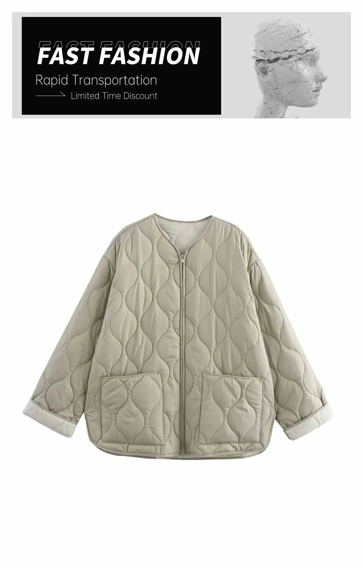 Casual Full-Zip Cotton Jacket – Autumn/Winter Fashion Coat with Curled Edge