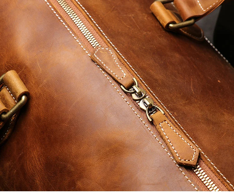 Leathfocus Men's Cowhide Travel Bag Women's Weekend Handbag Large Capacity Vintage Duffle Bag Crazy Horse Leather Laptop Bag