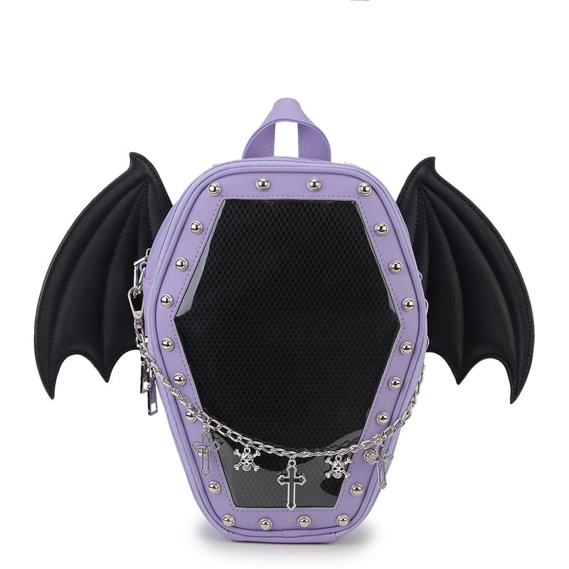 Gothic Punk Coffin Shape Ita Bag Women Clear Backpacks Dark Lolita Handbag and Shoulder Bag Girls Cosplay Designer 2 Insert