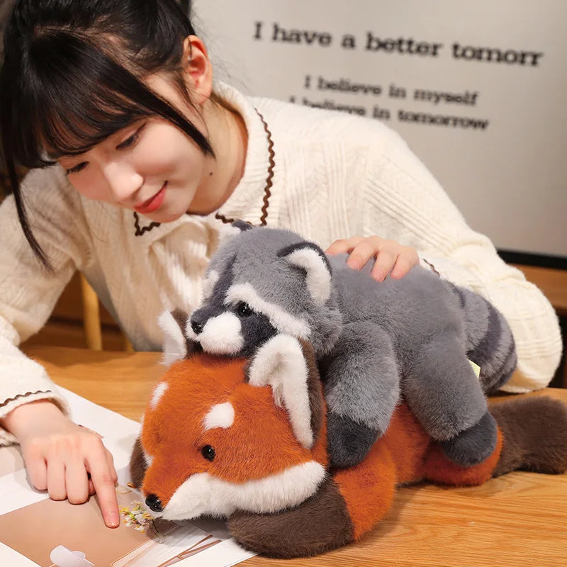 Plush Animal Cuddle Pillow – Raccoon, Fox & Red Panda