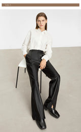 Minimalist Straight-Leg PU Leather Trousers