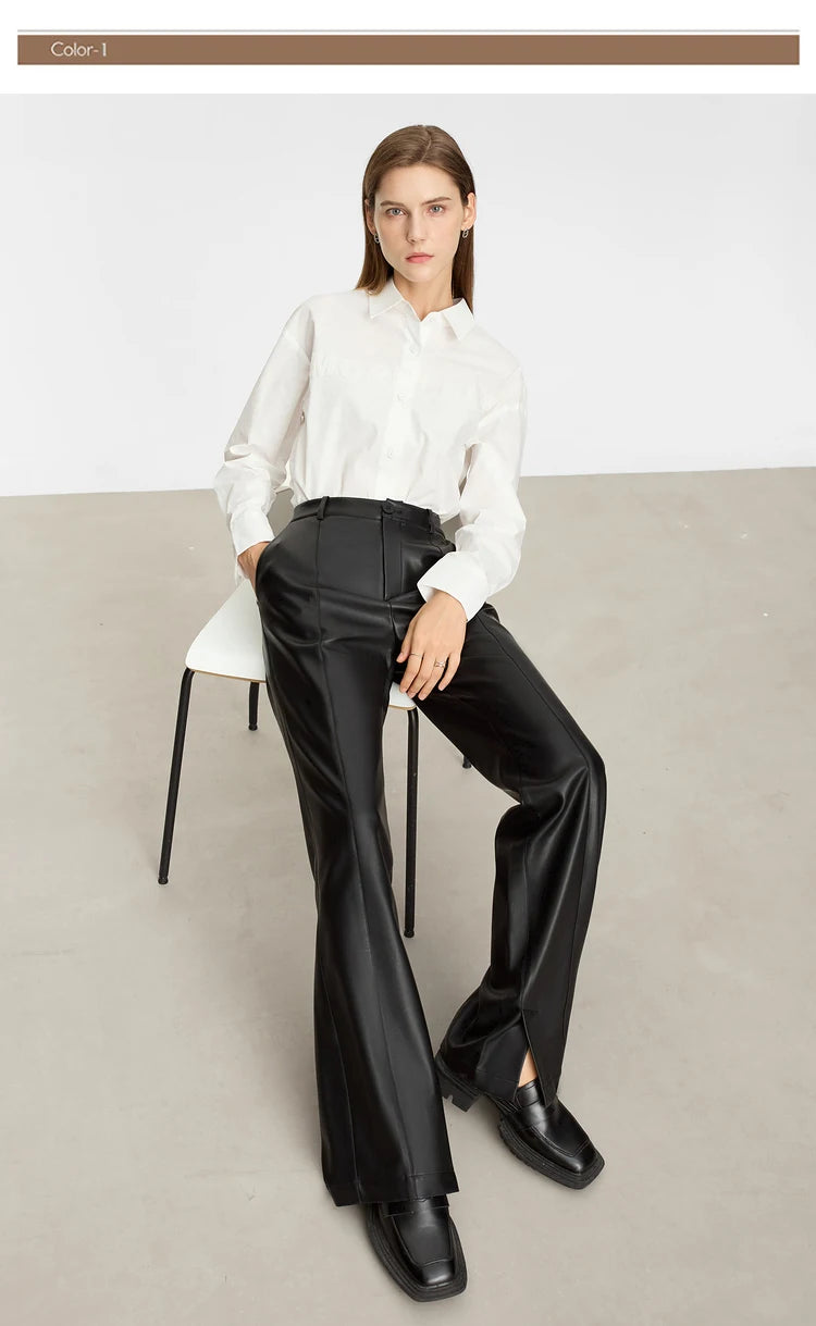 Minimalist Straight-Leg PU Leather Trousers