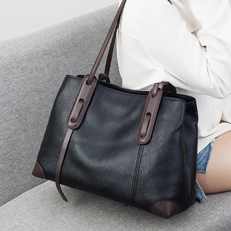 Genuine Leather Tote Bag Luxury Designer Women's Shoulder Bag Large Capacity Women Bags High Quality Soft Cowhide Female Handbag