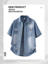Men's Denim Shirt Summer Fashion Breathable Cotton Blend Short Sleeve Shirt Street Trendy Daily Outing Comfortable Jean Shirt