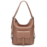 Zency Stylish Women Shoulder Bag 100% Genuine Leather Large Capacity Handbag Multifunction Satchel Bag Backpack Brown 2 in 1 Bag