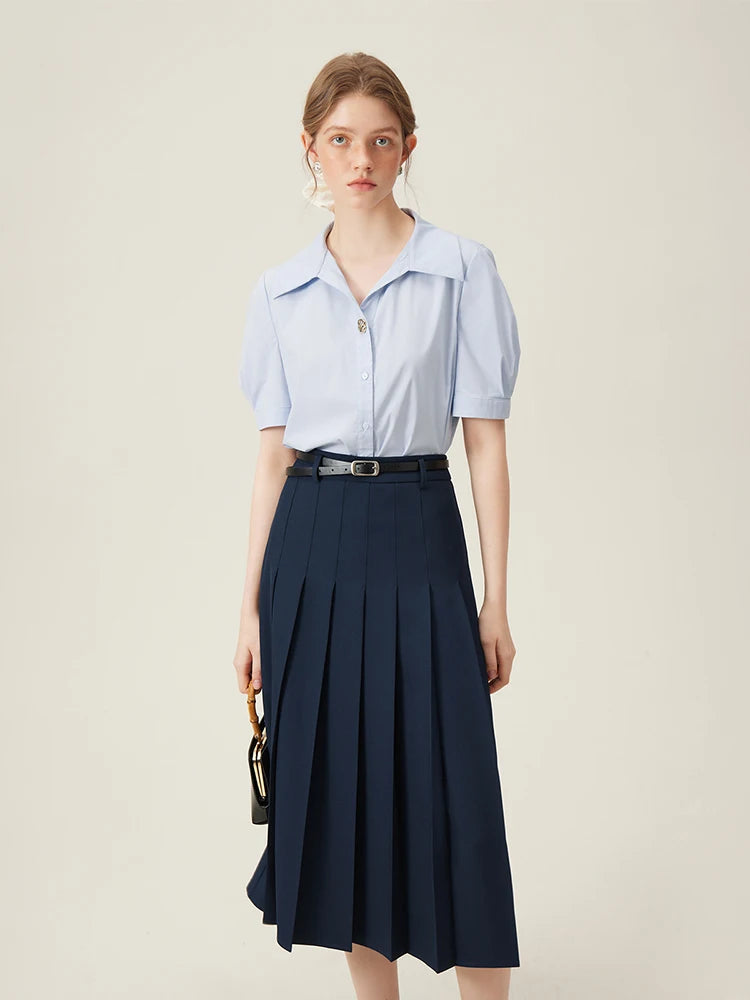 Women's Pleated Midi Skirt – Elegant Office Style