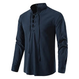 King Billion Men's Shirts Casual Men Cotton Linen Long Sleeve T-shirt Spring Autumn Vintage Shirt US Size Drawstring Neck