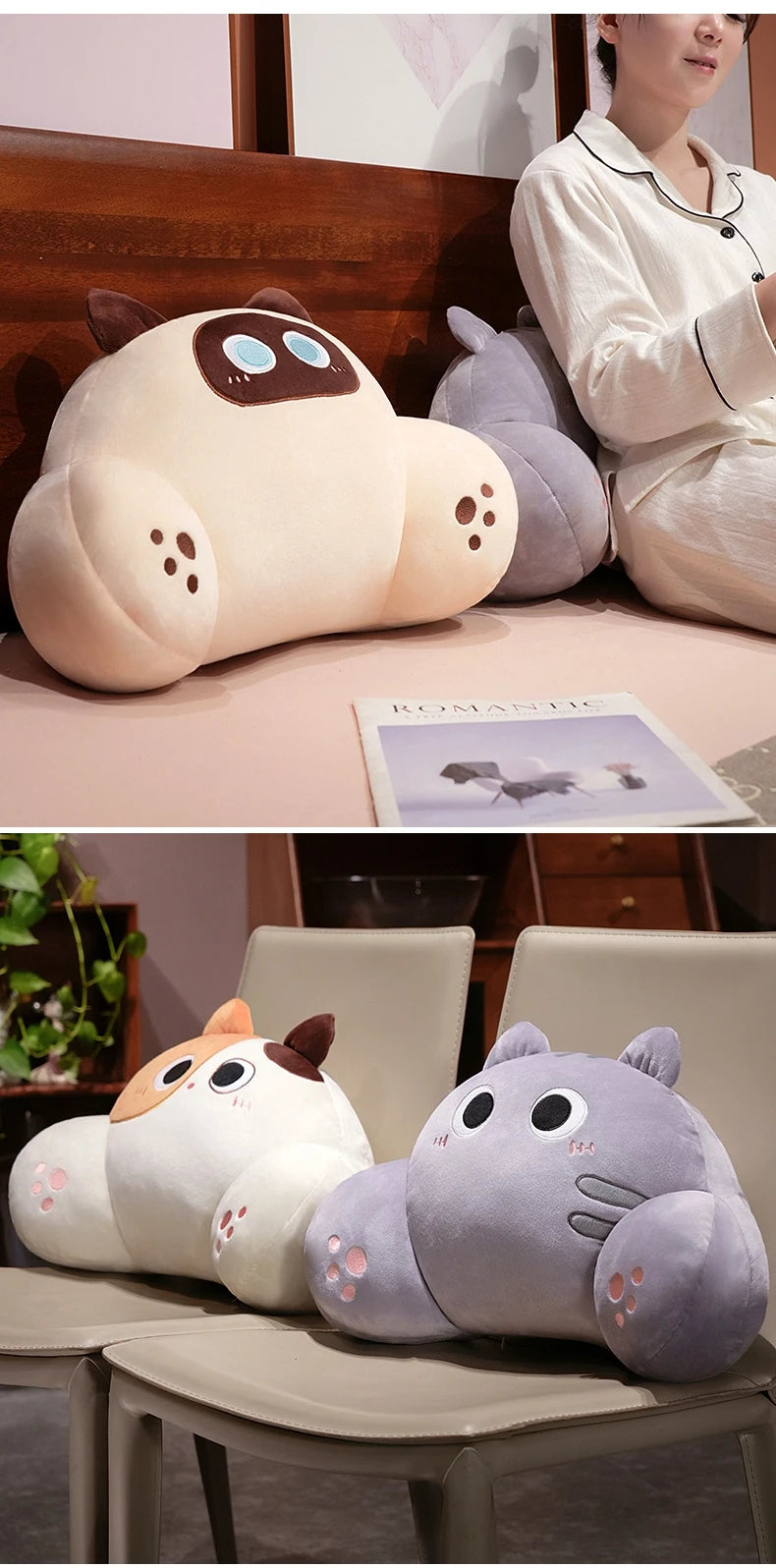 Thickened Cat Back Cushion Siamese Calico Cat Sofa Bed Chair Lumbar Support Cushion Comfortable Throw Pillow Home Decor Girl