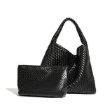 2025 Women Bag Luxury PU Leather Handbag Lady Fashion Handmade Knitting Tote Female Hand-woven Basket Shoulder Bag with Purse