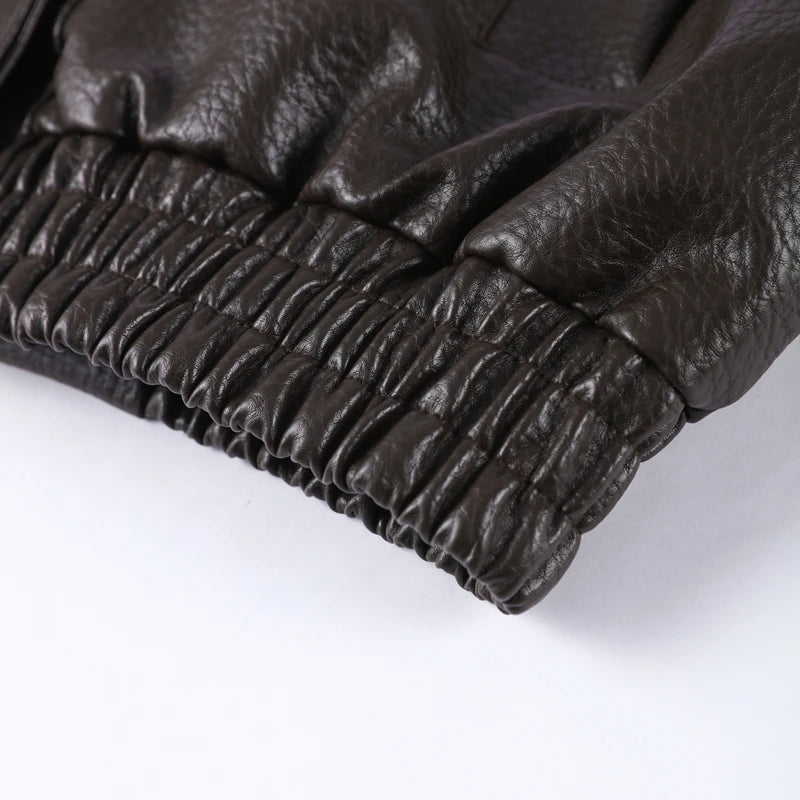 2026 Autumn Women's Faux Leather Jacket Brown Black Long Sleeve Stand Collar Thick Loose Lady Coat Fashion Motorcycle Streetwear