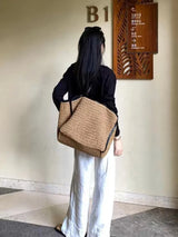 Fashion Vintage Straw Baskets Bag Straw Handmade Woven Beach Bag Korean Style Large Capacity Tote Bag Women Accessory