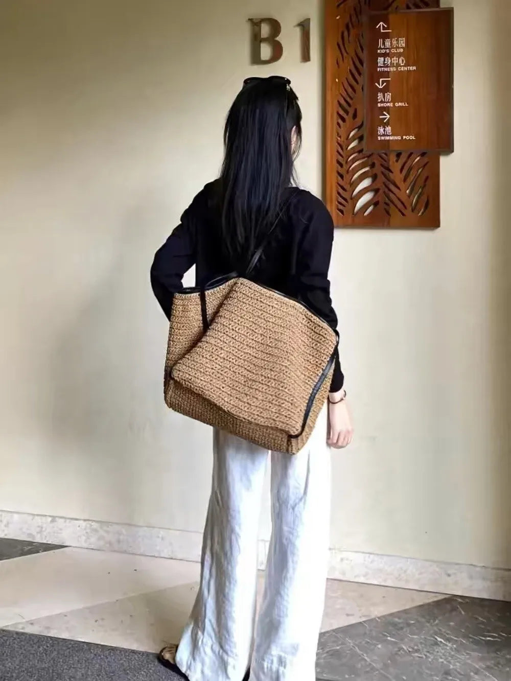Fashion Vintage Straw Baskets Bag Straw Handmade Woven Beach Bag Korean Style Large Capacity Tote Bag Women Accessory