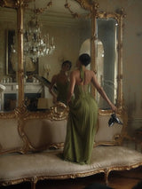 Women's Green Fishbone Corset Halter Maxi Dress