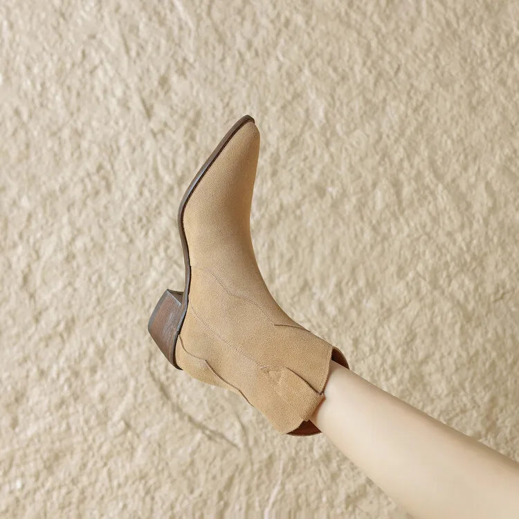 2026 Autumn Cow Suede Women Boots Pointed Toe Chunky Heel Boots for Women Fashion Short Boots Winter Boots Women Western Boots