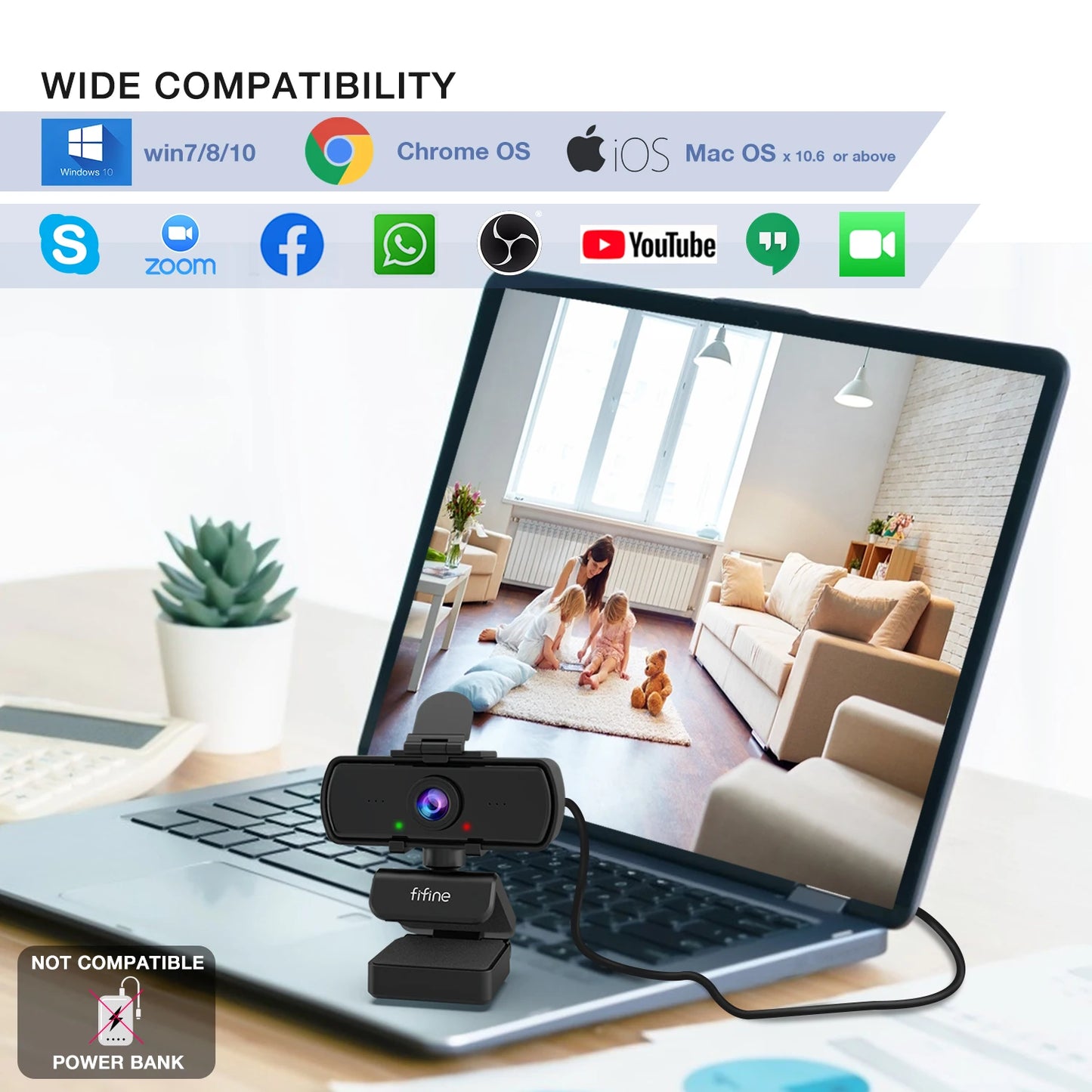 FIFINE 1440p Full HD PC Webcam with Microphone, tripod, for USB Desktop & Laptop,Live Streaming Webcam for Video Calling-K420