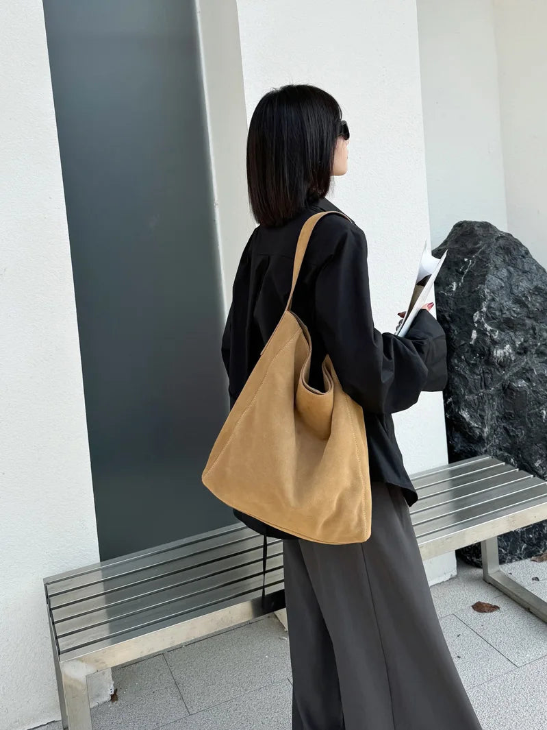 Frosted Suede Tote Bag – Large Capacity Shoulder Bag