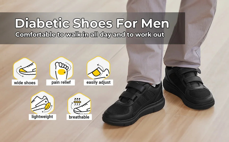 FitVille Diabetic Shoes for Men Extra Wide Width Elder Mens Diabetic Shoes for Neuropathy Swollen Feet Shoes Pain Relief