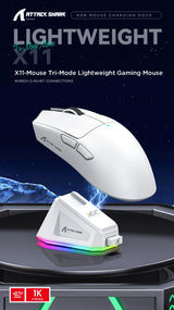 Attack Shark X11 Mouse PAW3311 Wireless 1K Hz Macro Magnetic RGB Docking Charger for Gaming