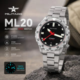 MILITADO ML20 Automatic Diver Watch 39mm PT5000 Mechanical Sapphire 200m Waterproof PVD BGW9 Lume Steel Bracelet Mens Watchs