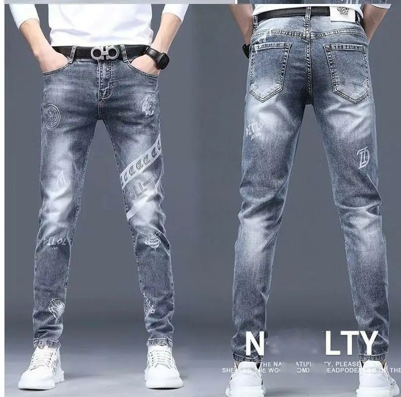 Men's Printed Stretch Slim Fit Denim Jeans