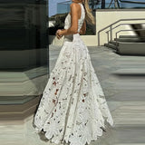 Elegant Boho Lace Embroidery 2-Piece Set | Sleeveless Crop Top & Maxi Skirt